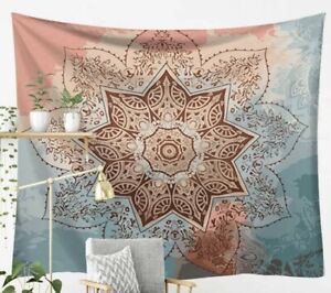 NEW 60” x 40” Lotus Flower Mandala Pink Blue Cream Tapestry Boho Wall Decor