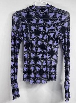 Anna Sui Free People Mesh Turtleneck Layering Top Lightweight XS Boho Black - Image 1 of 4