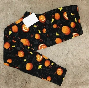 NWT LuLaRoe Leggings ~ TC ~ Black ~ PUMPKINS JACK O LANTERN ~ Halloween UNICORN - Picture 1 of 3
