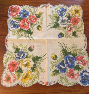 Ladies Handkerchief Vintage Scalloped Edges Floral Spring Hanky Hankie - Picture 1 of 6