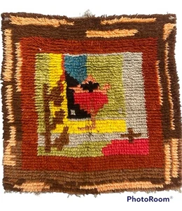 Tappeto vintage scandinavo svedese lana rya tessitura decorazione parete 62x62 cm - Foto 1 di 8