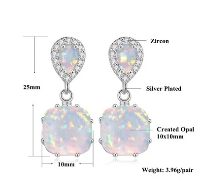NEU schicke 925 Silber Ohrstecker-Ohrringe, weißer Feuer-Opal und Zirkonia - Bild 1 von 3