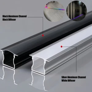 10pcs 6.6ft/2m Aluminum Channel Holder for LED Light Strip Black with Cover - Picture 1 of 45