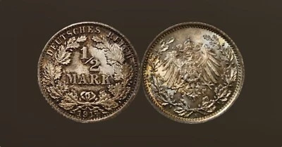 *Uncirculated* Deutsches Reich 1917-A Beautifully Toned 1/2 Mark 90% Silver Coin - Image 1 of 3