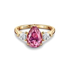 ISAAC WOLF 3 Stone 3CT Pink Pear Cut with Heart Side Stones Moissanite Ring 10k