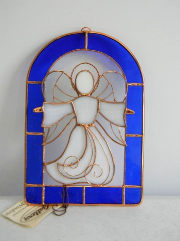 NWT Hanging Leaded Stained Glass 3-Dimensional Angel in Arched Window Cover
