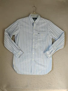 Camisa Polo Ralph Lauren Para Hombre Mediana Azul Rayas Manga Larga Algodón Abotonada - Imagen 1 de 10