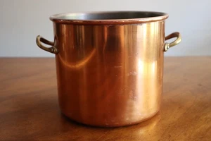 Vintage Copral Rame Stock Pentola Portogallo 4 Qt 7,5W x 6,25 Bordo Laminato Manico - Foto 1 di 9