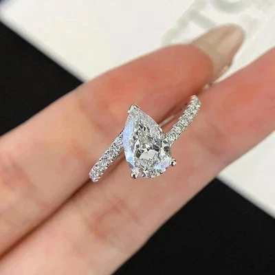 2.30 Ct Pear Cut E VVS2 Diamond Lab Grown Women's Wedding Ring 14K White Gold - Image 1 of 4