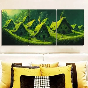 3pcs Green Village Houses Art Painting Wall Art Canvas Framed 50x70cm - Picture 1 of 2