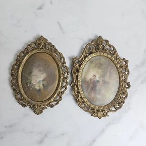 Vintage Pair Metal Wall Decor Italian Made In ITALY Gold Finish - Picture 1 of 8