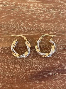 14K Bicolor Gold Twisted Hoop Earrings | Handmade Italian Jewelry EL GRECO - Picture 1 of 7