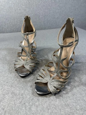 Zapatos I Miller para mujer talla 8 plateados brillantes con tiras tacón sandalias de vestir fiesta Foto 1 de 4