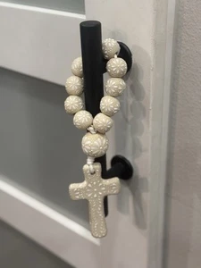 Rosary Beads and Cross Mexican Folk Art Clay Ceramic Handmade Painted White - Picture 1 of 5