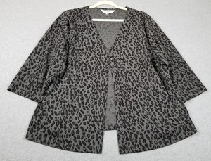 JPR WOMAN Cardigan Sweater Women’s 1X Plus Black Gray Leopard ¾ Sleeves Stretch - Picture 1 of 10