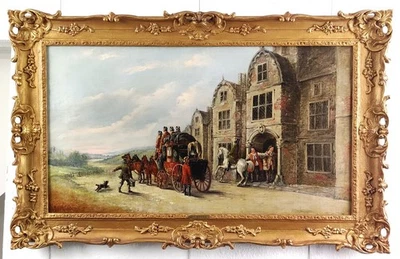 JOHN CHARLES MAGGS PINTURA AL ÓLEO ANTIGUA FIRMADA SIGLO XIX SOBRE LIENZO ENTRENADOR DE CORREO Foto 1 de 4