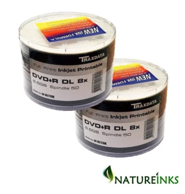 100 Traxdata FF Printable Dual DVD+R DL 8x Double Layer Blank Disc 8.5GB Ritek - Image 1 of 2
