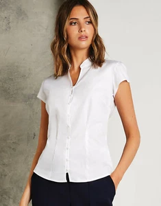 Kustom Kit Tailored Fit Cap Sleeve Mandarin Collar Blouse Adult Womens Shirt - Picture 1 of 6