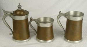 Set 3 Collectible Vintage Copper Tone Lazar Handcrafted Beer Steins (HH) - Picture 1 of 12