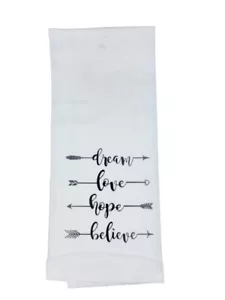 100% Cotton Kitchen Towels Printed with Cute Kitchen Sayings 'Dream Love Believe - Picture 1 of 2