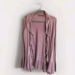 Daisy Fuentes Dusty Pink Long Bell Sleeve Boho Ruffle Knit Open Cardigan  Sz Med - Picture 1 of 4
