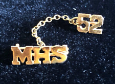 Vintage MHS '52 Class of 1952 High School Gold Tone Double Pin Lapel With Chain