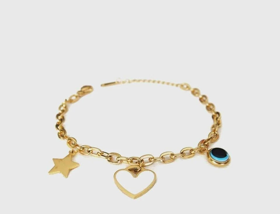 Mujeres Moda Joyería Estrella Amor Corazón Evileye Cuentas Cadena Brazalete Dije Foto 1 de 1