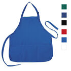 6 Pack Full Size Adult Bib Aprons With 3 Waist Pockets Plain Color Kitchen Chef