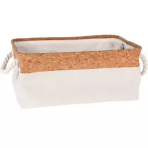 Cestino Portaoggetti con Manici in Corda e Coperchio in Sughero, 36 x 25 x 17 cm - Foto 1 di 2