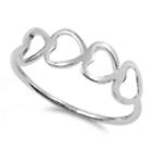 925 Sterling Silver Four Hearts Family Fashion Ring New Size 4-10