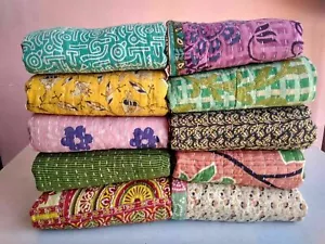 Kantha Indian Handmade Quilt Wholesale Lot Vintage Reversible Bedspread Coverlet - Picture 1 of 7