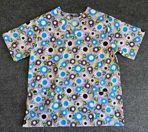 Uniform City Women's Scrub Top V-Neck with flowers daisies - Size medium - Picture 1 of 6