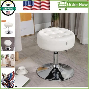 Chic White Adjustable Swivel Vanity Stool for Bedroom & Living Room Elegance - Picture 1 of 12