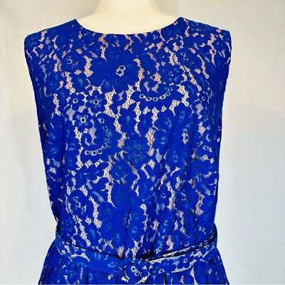 Eliza J  Fit, Flare & Flirty Sleeveless Blue Back Zip Lace Overlay Dress Size 18 - Image 1 of 4