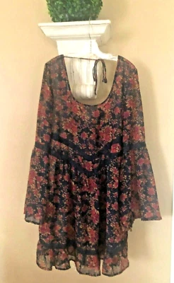 Nuevo VESTIDO CAMPESINO BANDA DE GITANOS S Chifón Azul Rojo Mini Volantes Romántico Foto 1 de 4