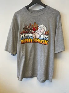Vintage 90s Famous Dave’s BBQ Shack Logo T-Shirt Large Gray Restaurant - Bild 1 von 5