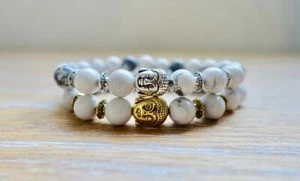 Para mujer Blanco Turquesa Dije Buda Elegante Pulsera Elástica Piedra Preciosa Natural - Imagen 1 de 10
