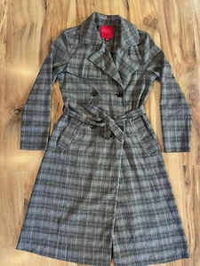 Jennifer Lopez Gray Plaid Belted Wrap Tie Waist Trench Coat Sz XS (A2) - Picture 1 of 5