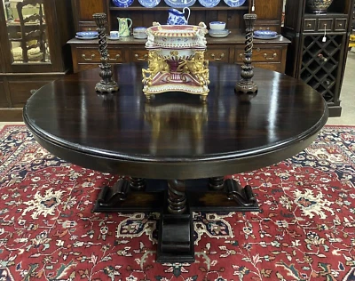 Mesa fosca estilo antigo country francês 66 polegadas redonda madeira cevada torção - Imagem 1 de 4