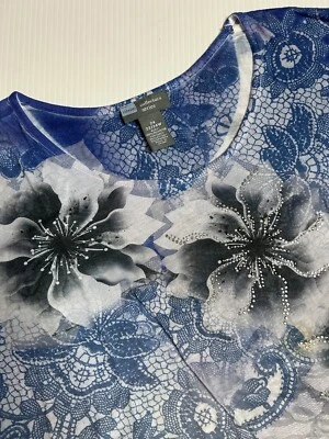 Liz and Me женщин 2 X 22/24 Вт синий цветочный стразы кружева короткие рукава - Изображение 1 из 4