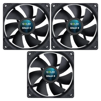 3 x Pack Gelid Solutions Silent 9 Black 92mm Case Fans 1500 RPM 31.3 CFM 3-Pin - Image 1 of 4