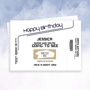 Boleto de concierto de cumpleaños personalizado rascador sorpresa banda rasguño para revelar - Imagen 1 de 8