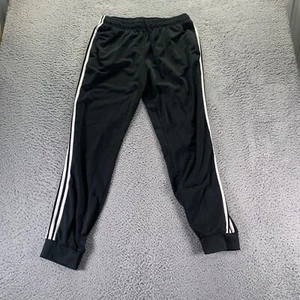 Adidas Track Pants Mens XL Black Polyester Stretch Tapered 3 Stripes Pockets - Picture 1 of 10
