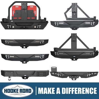 Parachoques trasero Hooke Road Fit 07-18 Jeep Wrangler JK con gancho de remolque ligero portador de neumáticos Foto 1 de 4
