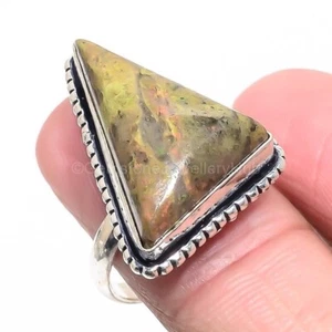 925 Silver unakite Stone Engagement Art Deco Statement Boho Birthday Ethnic Ring - Picture 1 of 7