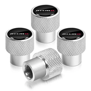 for Nissan NISMO in Black on Shining Silver Aluminum Tire Valve Stem Caps - Picture 1 of 4