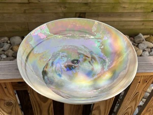 Contemporary Pearl Iridescent Swirl Yalos MURANO Art Glass 16" XL Bowl LOVELY! - Picture 1 of 15