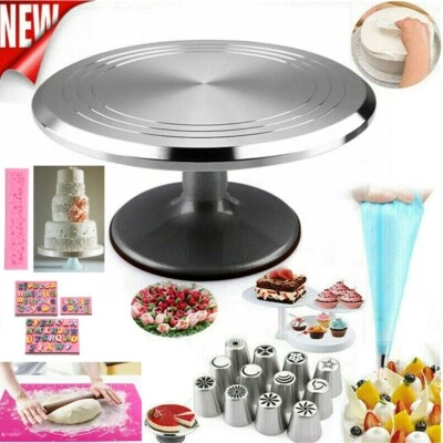 12" Cake Turntable Kitchen Rotation Decorating Revolving Display Stand / Moulds - Image 1 of 4