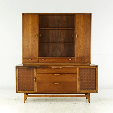 Lane Perception Mid Century Walnut Buffet and Hutch China Cabinet Cover