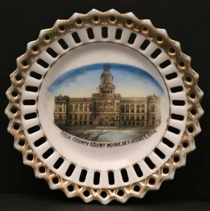 Antique Souvenir Reticulated Trinket Dish: Polk County Court House Des Moines IA - Picture 1 of 2
